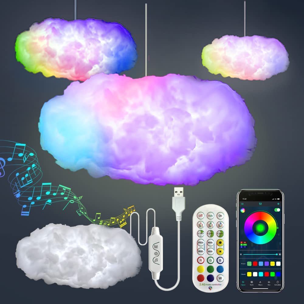 Luz de Nube USB con Control por APP, Sincronización de Música, Luz Ambiental RGBIC 3D, Simulación de Rayos y Nubes para Dormitorio