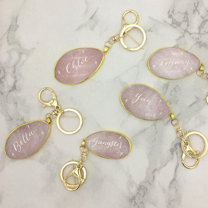 Natural Agate Stone Key Pendant – Gold Electroplated Charm | 7 Colors
