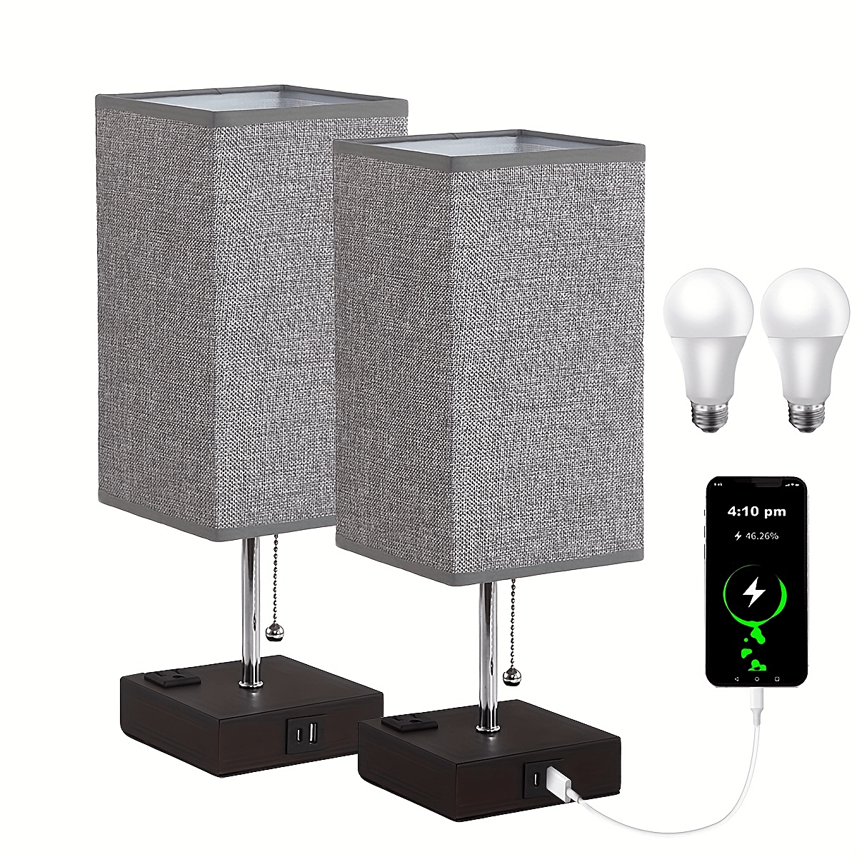 LumaTouch | Touch Table Lamp with USB Outlet and Fabric Shade Bedside Decor