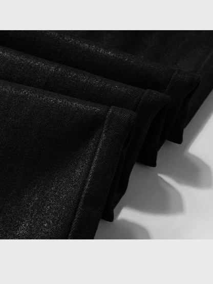 Men's Vinyl Coated Bootcut Trousers Stitching Damaged Jeans