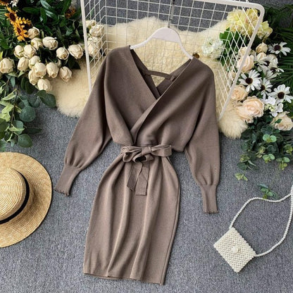 New Red Fall/Autumn Winter Knitted Sweater Dress for women