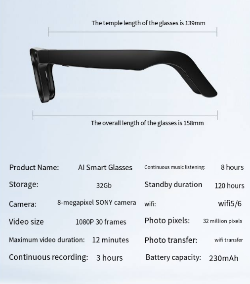AI Camera Smart Glasses – HD Video, Voice Calls, Translation & Object Recognition | Smart Wearable Tech