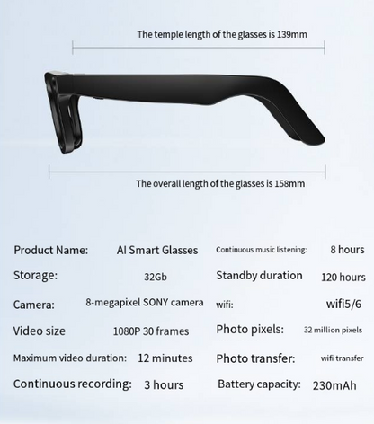 AI Camera Smart Glasses – HD Video, Voice Calls, Translation & Object Recognition | Smart Wearable Tech
