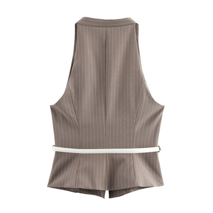 European And American Style Women's Fashion Temperament With Belt Vest Double Belt Pants