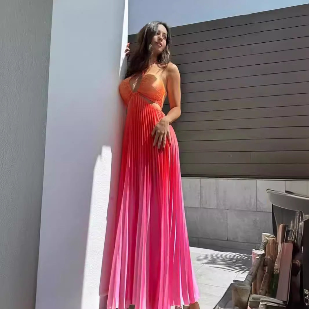 Nouvelle robe licou personnalisée à couleur dégradée, style européen et américain