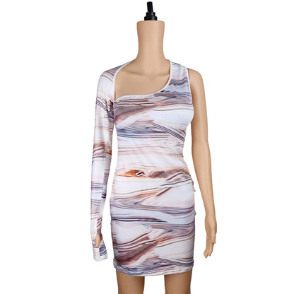White-Brown Woodgrain Print One Sleeve  Back
