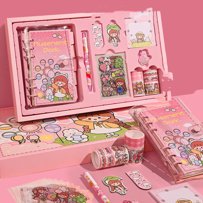 Set de caja de regalo de libro de cuentas manual, cuaderno con diseño de corazón de chica linda