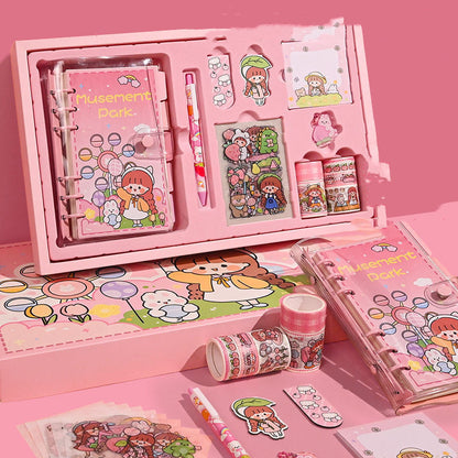 Set de caja de regalo de libro de cuentas manual, cuaderno con diseño de corazón de chica linda