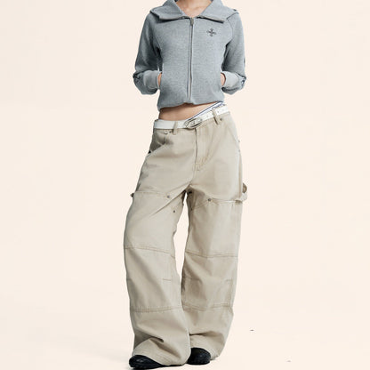 Womens Versatile Retro American-style Workwear Denim Jeans