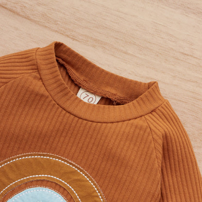 Ensemble Fille Sportif Pull à Manches Longues sans Capuche en Coton Arc-en-ciel et Pantalon