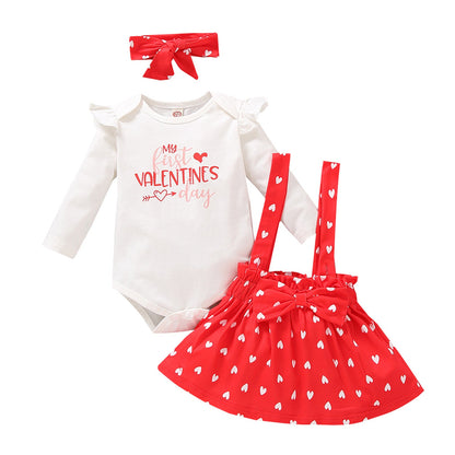 Children's Peach Heart Letter Printed Long-sleeved Three-piece Suit