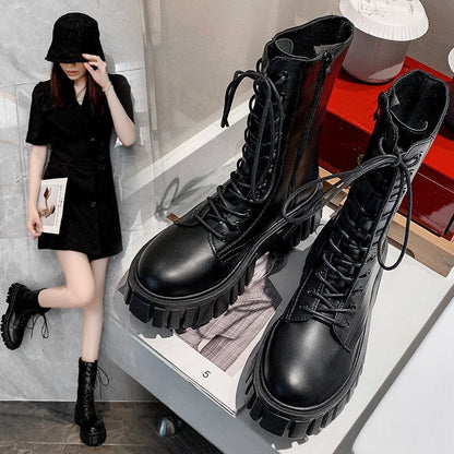 New British Style Fashion Thick-soled Muffin Cross-strap Martin Boots