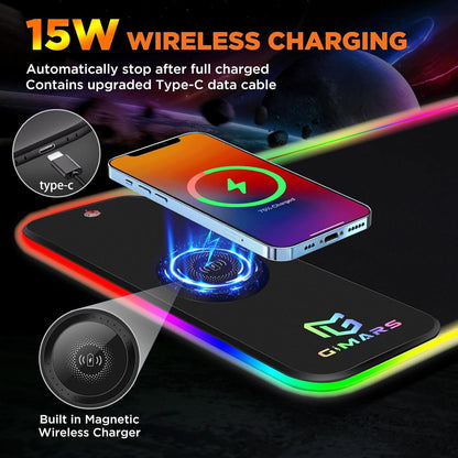 XXL RGB Gaming Mouse Pad — 15W Qi Wireless Charging | 10 Lighting Modes