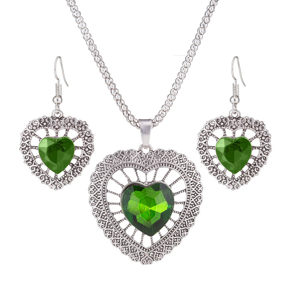 Vintage Crystal Rhinestone Double Heart Set