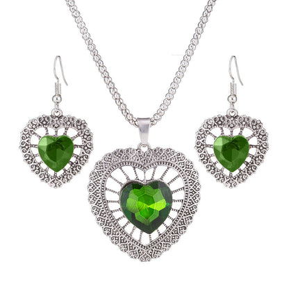 Vintage Crystal Rhinestone Double Heart Set