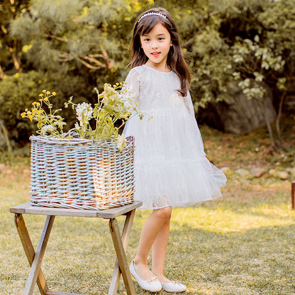 Girls puff sleeve super fairy white gauze skirt