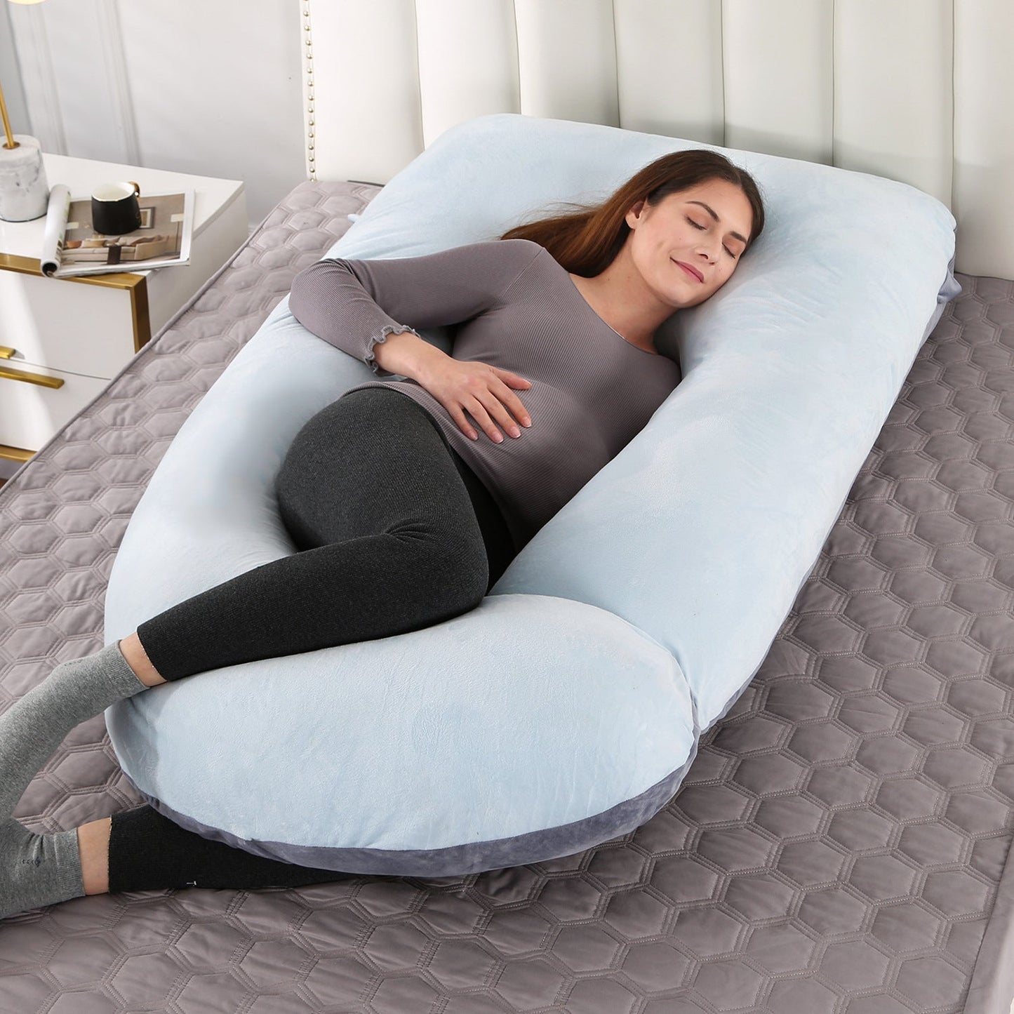 Pillow Lying On The Side With Detachable Crystal Velvet G-shaped Waist Pillow