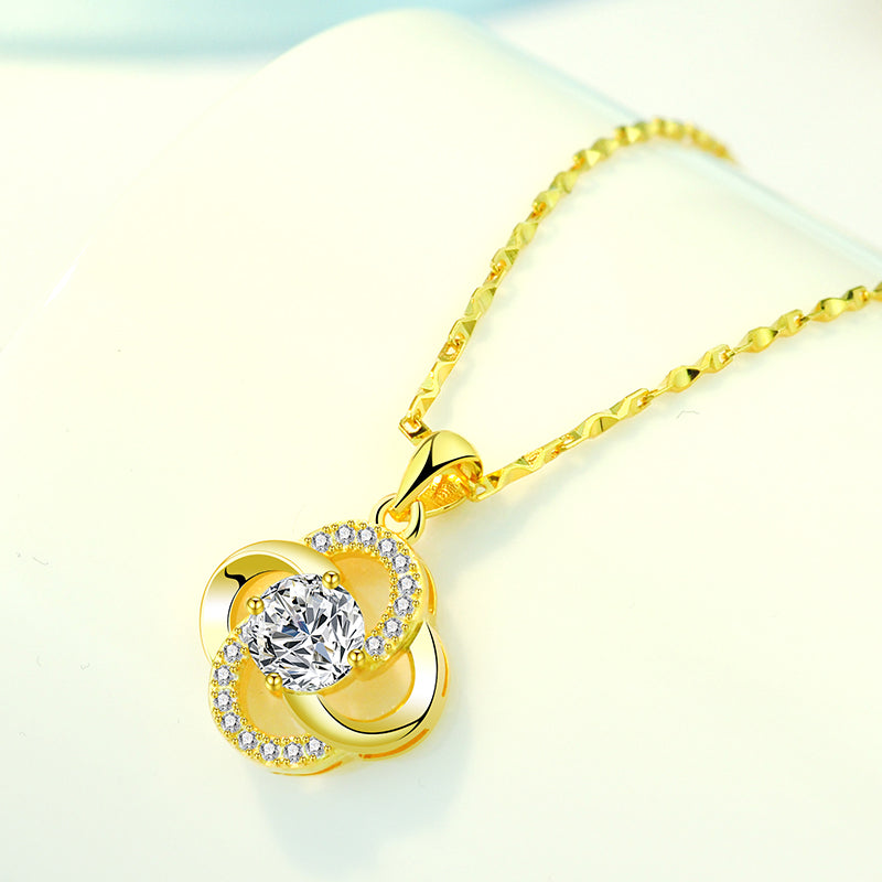 Collar de Plata de Ley 925 Bañado en Oro Rosa de 18k Collar de Trébol para Mujer Cadena de Clavícula para Regalo de Cumpleaños o San Valentín de Novia