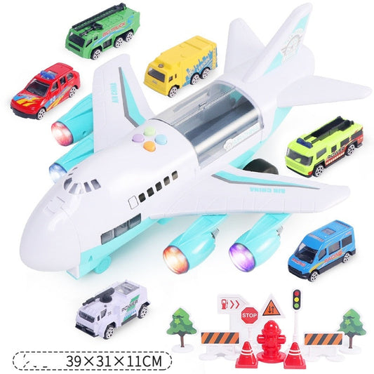 Avión de juguete con inercia, música para niños, simulación de historia, pista de almacenamiento, avión de pasajeros, policía, bomberos, rescate, coche de juguete para bebé niño