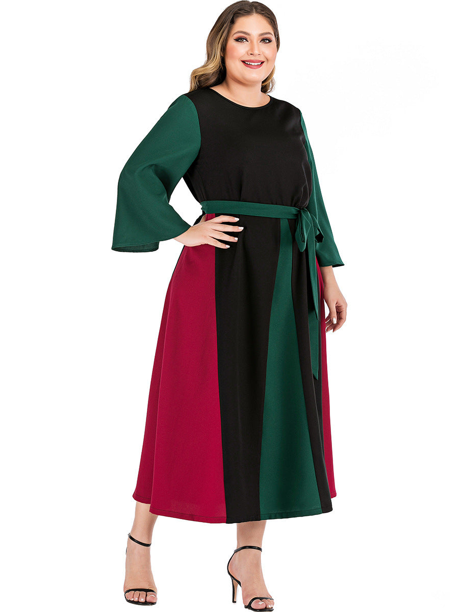 Vestido de mujer de talla grande con costuras en contraste