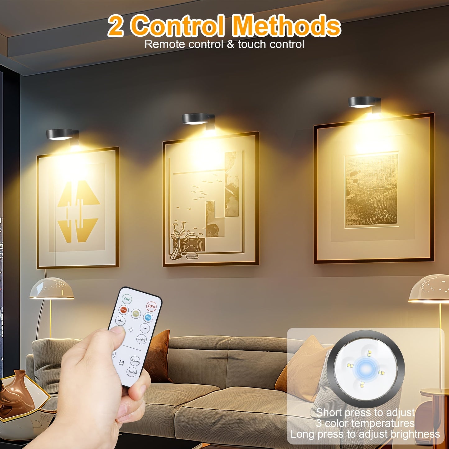 Magnetic LED Picture Lights with Remote – Dimmable Wall Art Lights Battery Powered