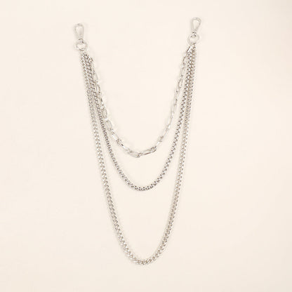 New European And American Style Pants Chain Men And Women Three-layer Silver Personality Chain With Jeans Punk Hip Hop Accessories