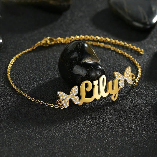 Bracelet Lettre à Chaîne Tendance en Acier Inoxydable pour Femme