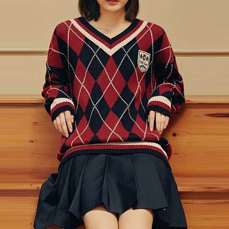 New Product Wholesale Diamond Sweater Women's V-neck Pullover