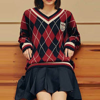 New Product Wholesale Diamond Sweater Women's V-neck Pullover
