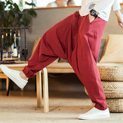Linen Pants Men's Retro Plus Size Drop Harem Pants