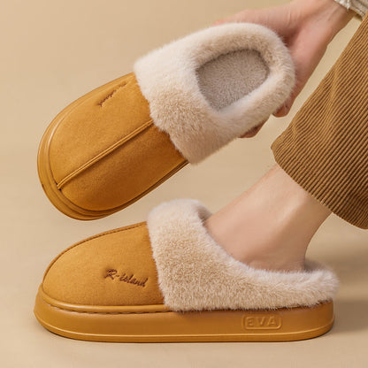 New Winter Cosy Warm Couple Style Concise Fluffy Slippers Women Men Non-slip Soft Slides Indoor Mule Ladies' Home Cotton Shoes