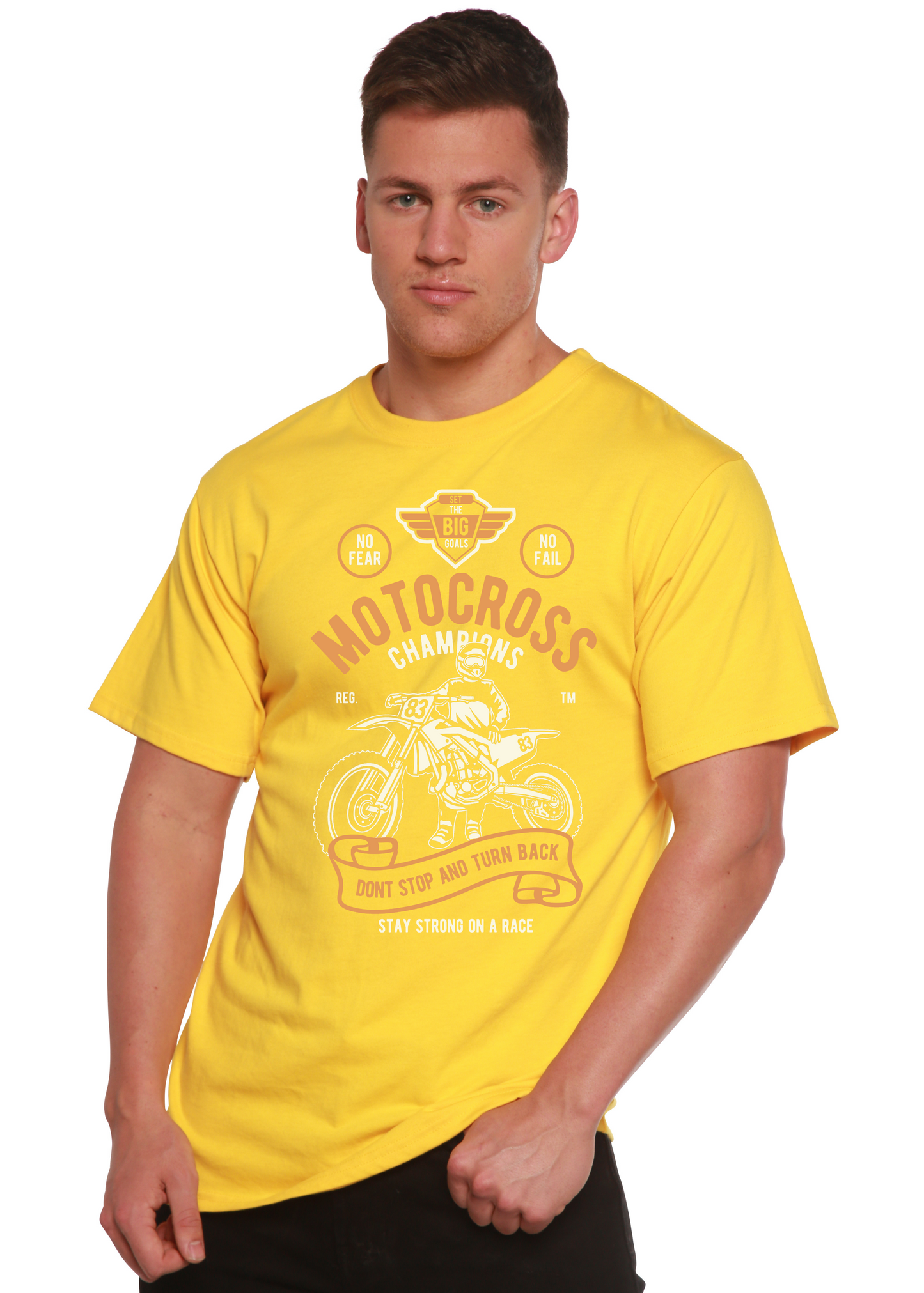 T-shirt graphique à manches courtes en viscose de bambou/coton biologique pour hommes Motocross Champions