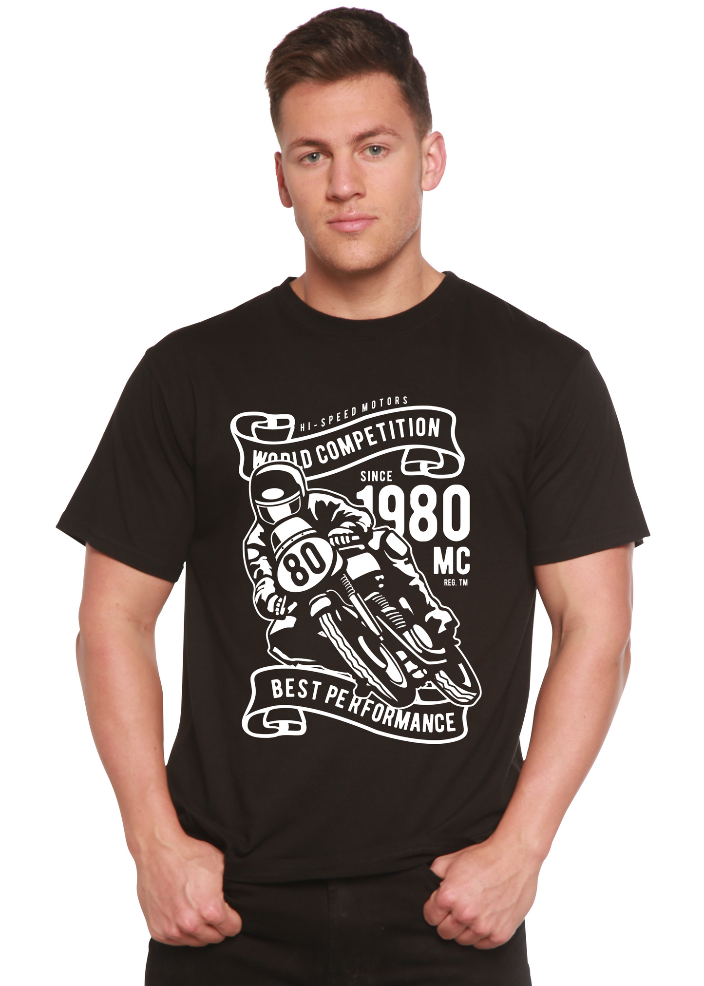 Camiseta gráfica de manga corta de viscosa de bambú y algodón orgánico para hombre World Competition
