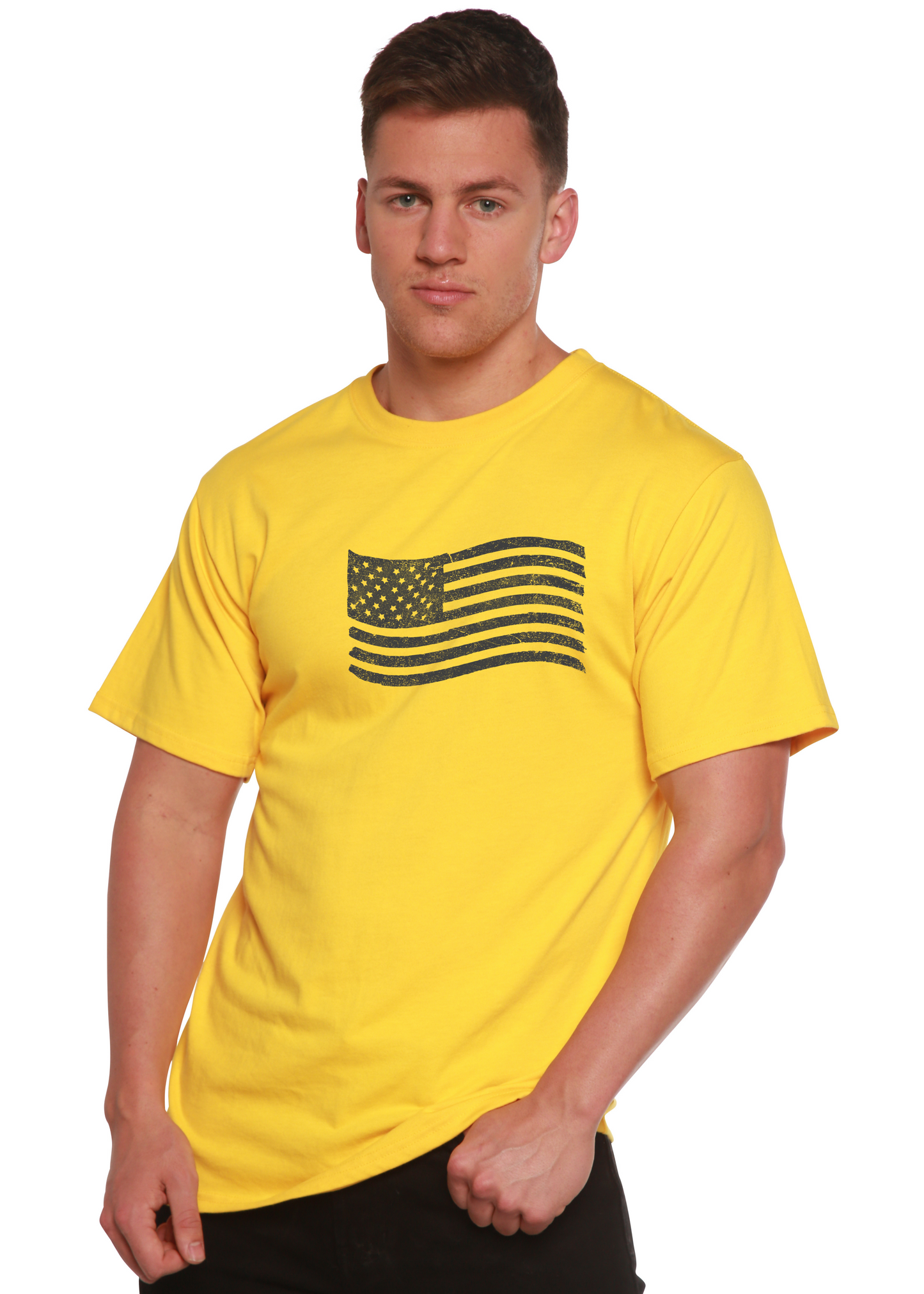 T-shirt à manches courtes en bambou pour homme avec drapeau américain