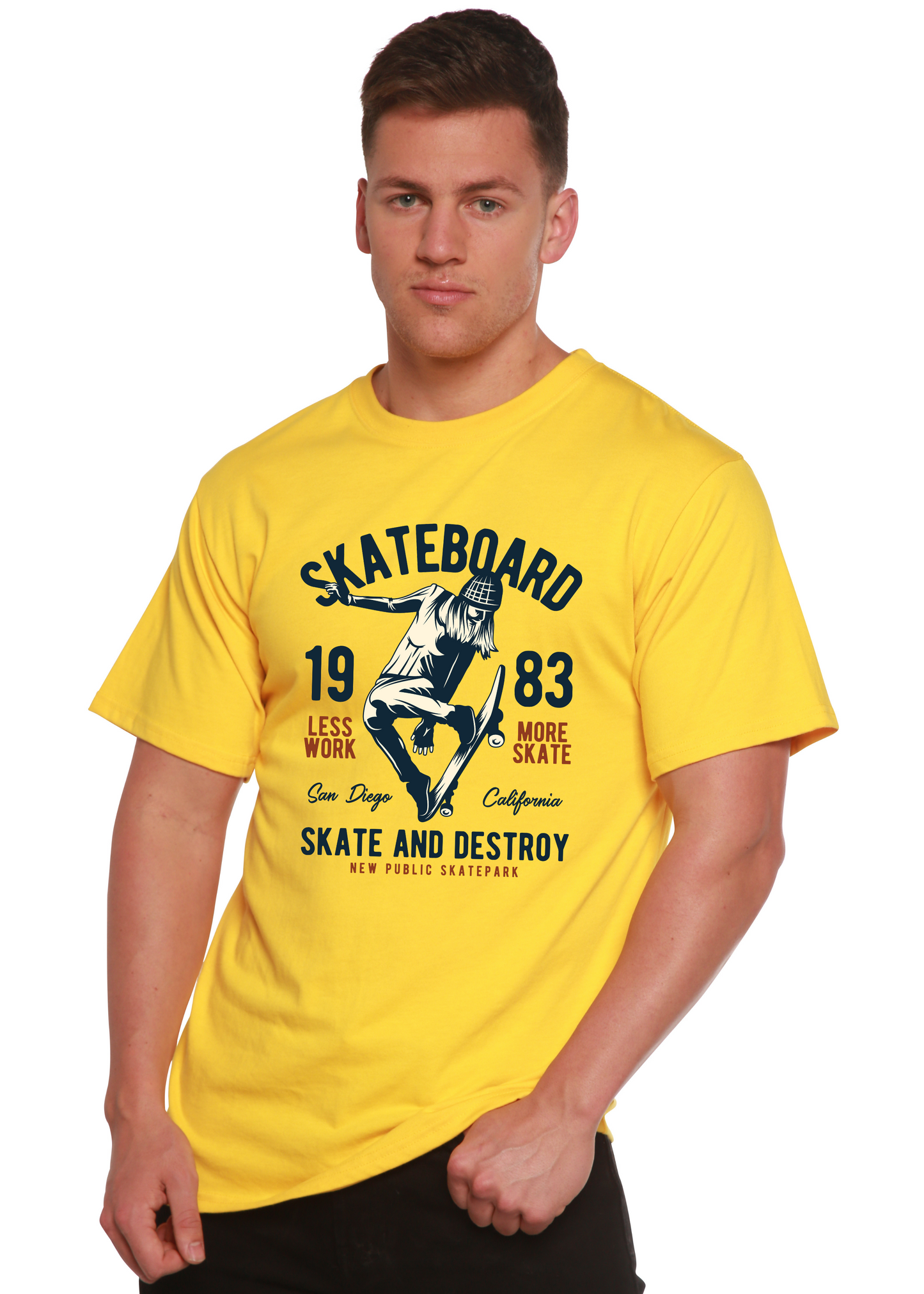 T-shirt graphique à manches courtes en bambou viscose/coton biologique pour homme, motif « Skateboard 1983 »