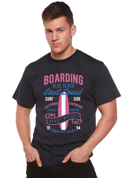 T-shirt graphique à manches courtes en viscose de bambou/coton bio pour homme Boarding Blue Beach
