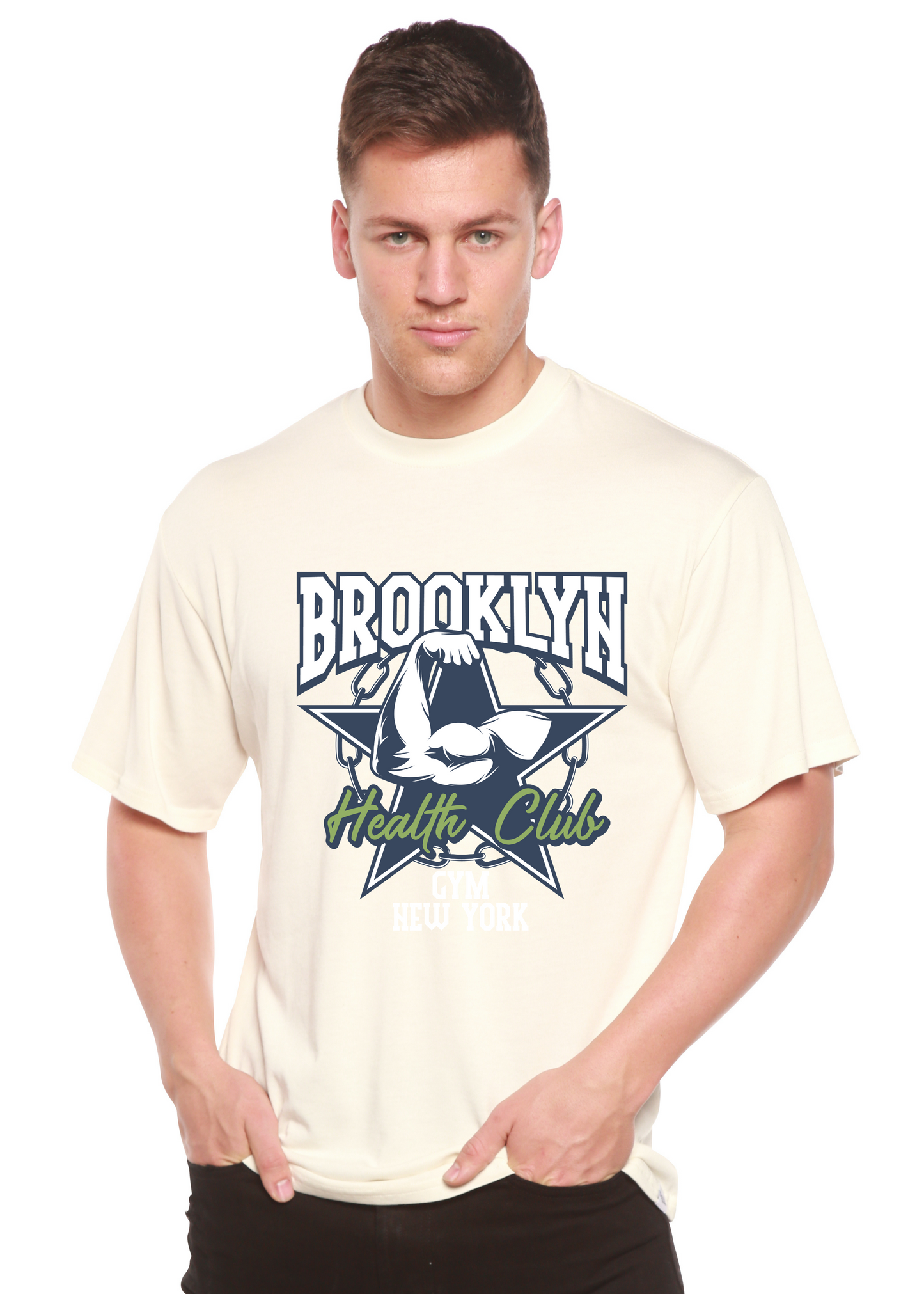 T-shirt graphique à manches courtes en viscose de bambou/coton biologique pour homme Brooklyn Health Club