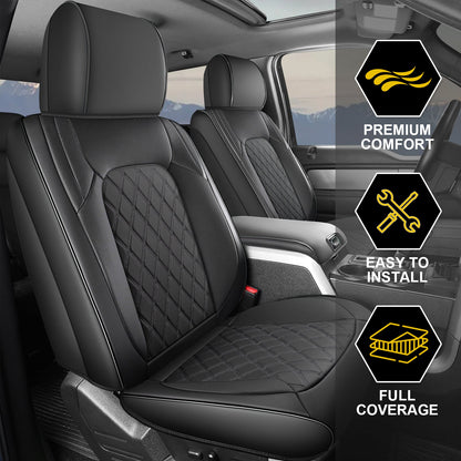 Umbrauto Custom Fit Seat Covers for Ford F150, Pickup Truck Nappa Leather Seatcovers for 2015-2025 Ford F150 SuperCrew/ 2017-2025 F250 F350 F450 Super Duty Crew Cab XL XLT Lariat King Ranch Platinum,Black