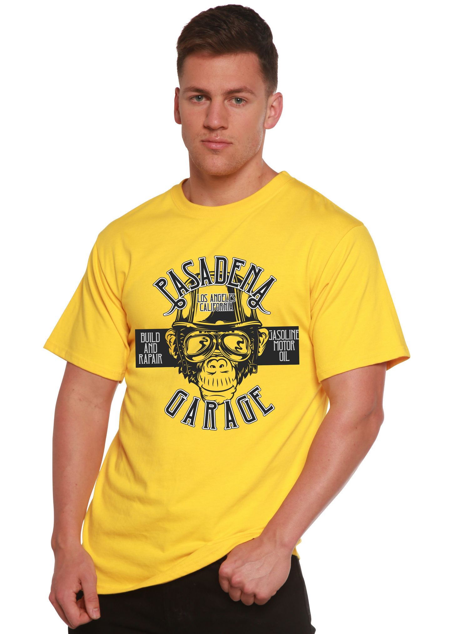 Camiseta Gráfica de Manga Corta de Viscosa de Bambú/Algodón Orgánico para Hombre Pasadena Garage