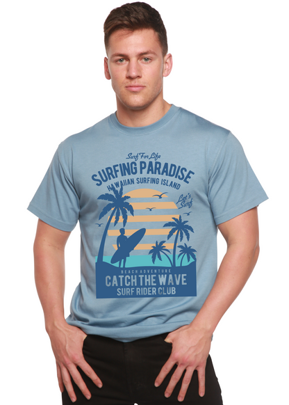 T-shirt graphique à manches courtes en viscose de bambou et coton biologique Spun Bamboo® "Surfing Paradis" pour homme