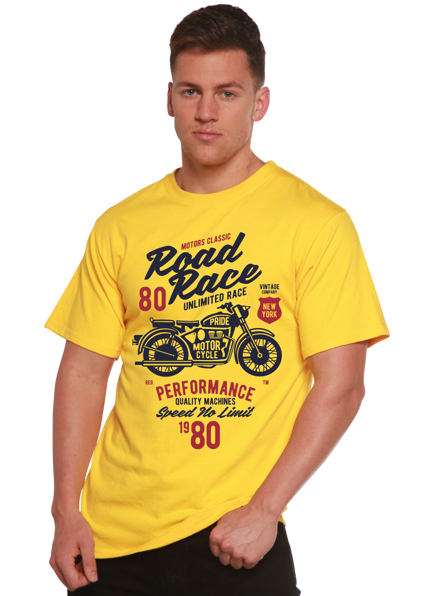 Camiseta gráfica de manga corta Spun Bamboo® de viscosa de bambú/algodón orgánico para hombre con motos de carrera