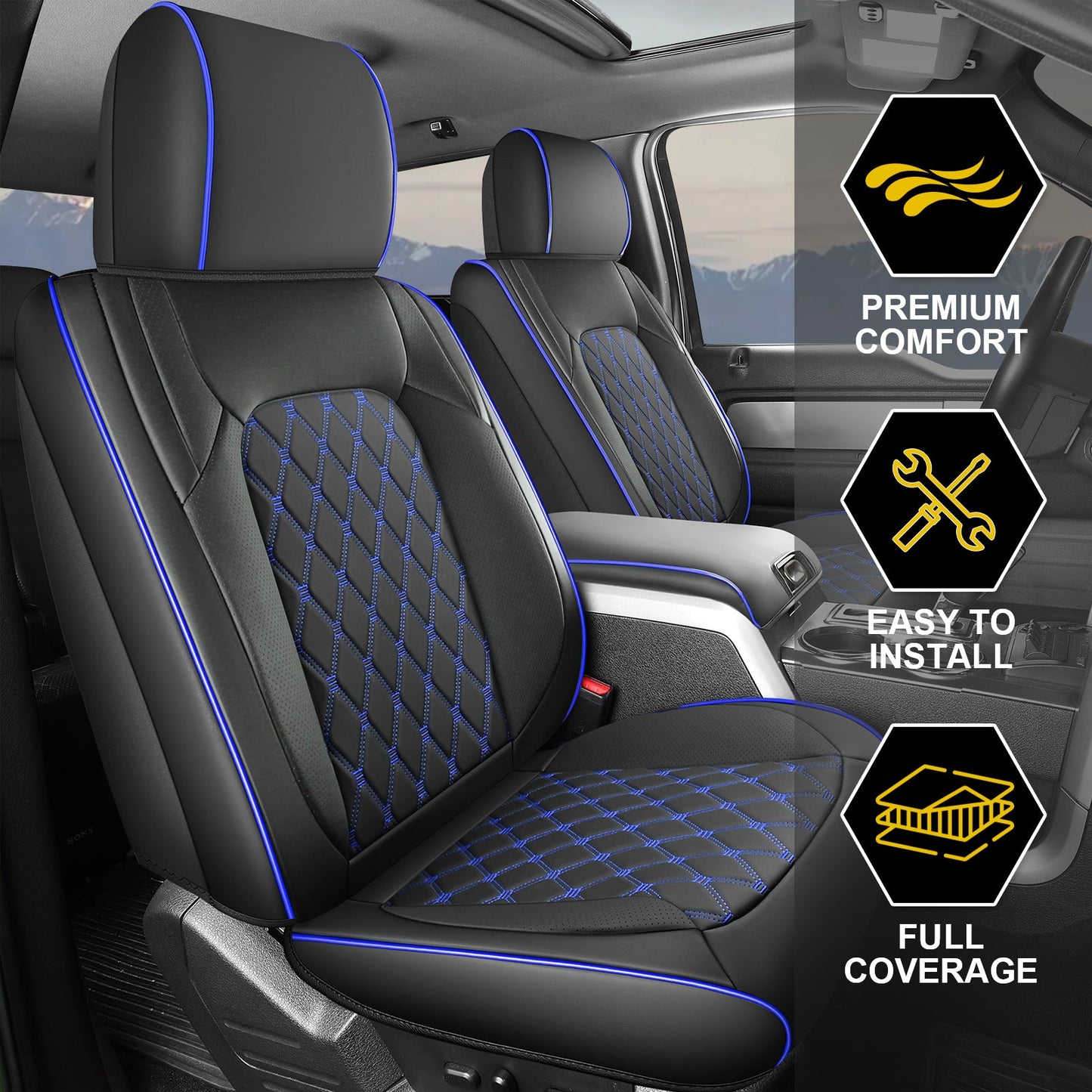 Housses de siège de camion Umbrauto compatibles avec Silverado et Sierra, bleu