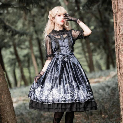 Vestido Lolita JSK Tomb Prisoner Girl Vestido JSK gótico oscuro Vestido de fiesta de princesa victoriana vintage oscuro Vestido lolita sin mangas