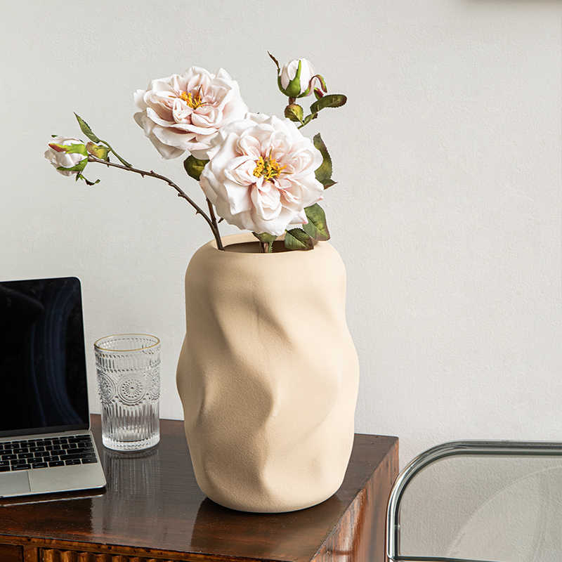 Frosted Ceramic Decoration Green Plant Dried Flower Vase Slightly Flaw