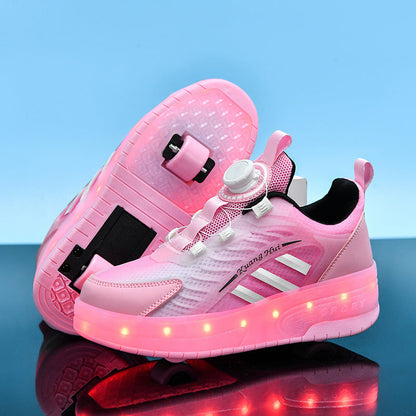 Mesh Double Wheel Heelys Children's Luminous Charging Roller Skating Deformation Skate Shoes