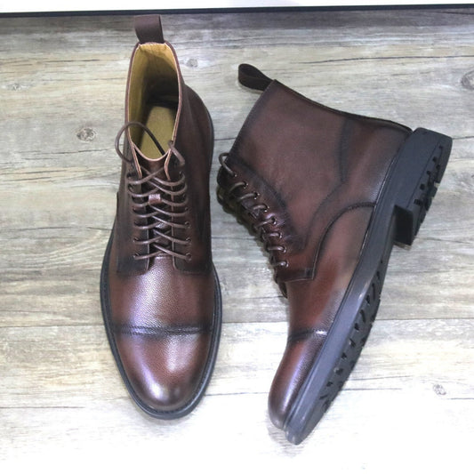 Nouvelles bottes habillées en cuir noir à bout rond pour homme