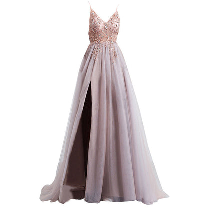 Sling Veil Catwalk High Slit Wedding Evening Dress