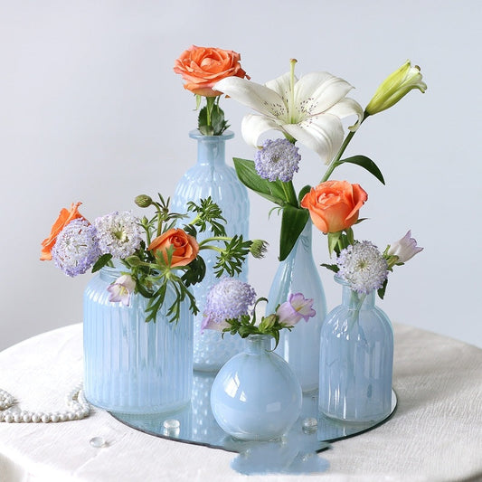 Morandi Glass Vase – White & Blue Decorative Flower Vase for Living Room, Dining & Home Decor