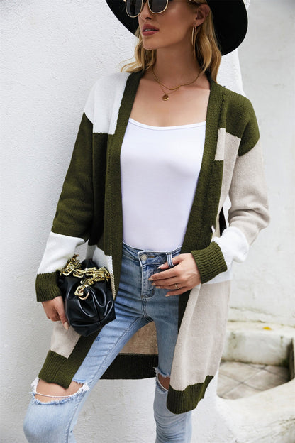 Chaqueta de punto holgada de talla grande con bloques de color