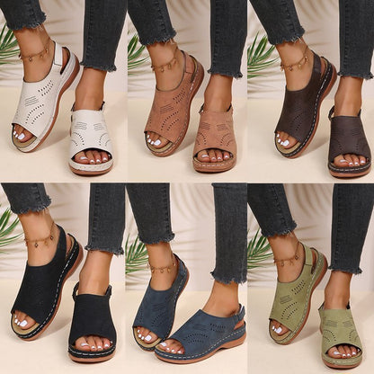 Hollow Back Buckle Fish Mouth Vintage Casual Shoes